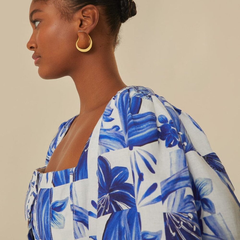 Farm Rio Garden Tiles Linen Mini Dress by Anthropologie - Picture 5 of 7